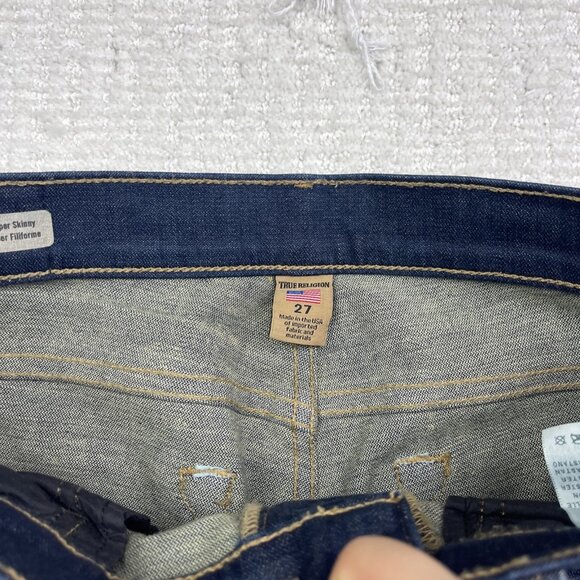 True Religion Blue Mid Rise Super Skinny Halle Jeans Women's 27 Distressed Y2K - Picture 5 of 10
